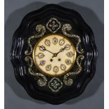 A 19th Century French Ebonised Wall Clock, the 9.75ins diameter dial with blue and white enamelled