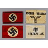 Four WWII German Arm Bands, comprising - Deutscher Volkssturm over German Eagle and Swastika, with