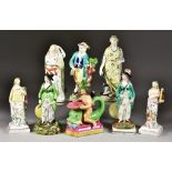 Eight Staffordshire Pearlware Figures, 19th Century, including a pair - "Ceres" and "Apollo" on