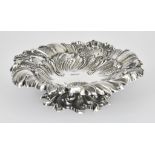 A Late Victorian Silver Circular Tazza by Walker & Hall, Sheffield 1898, chased and embossed with