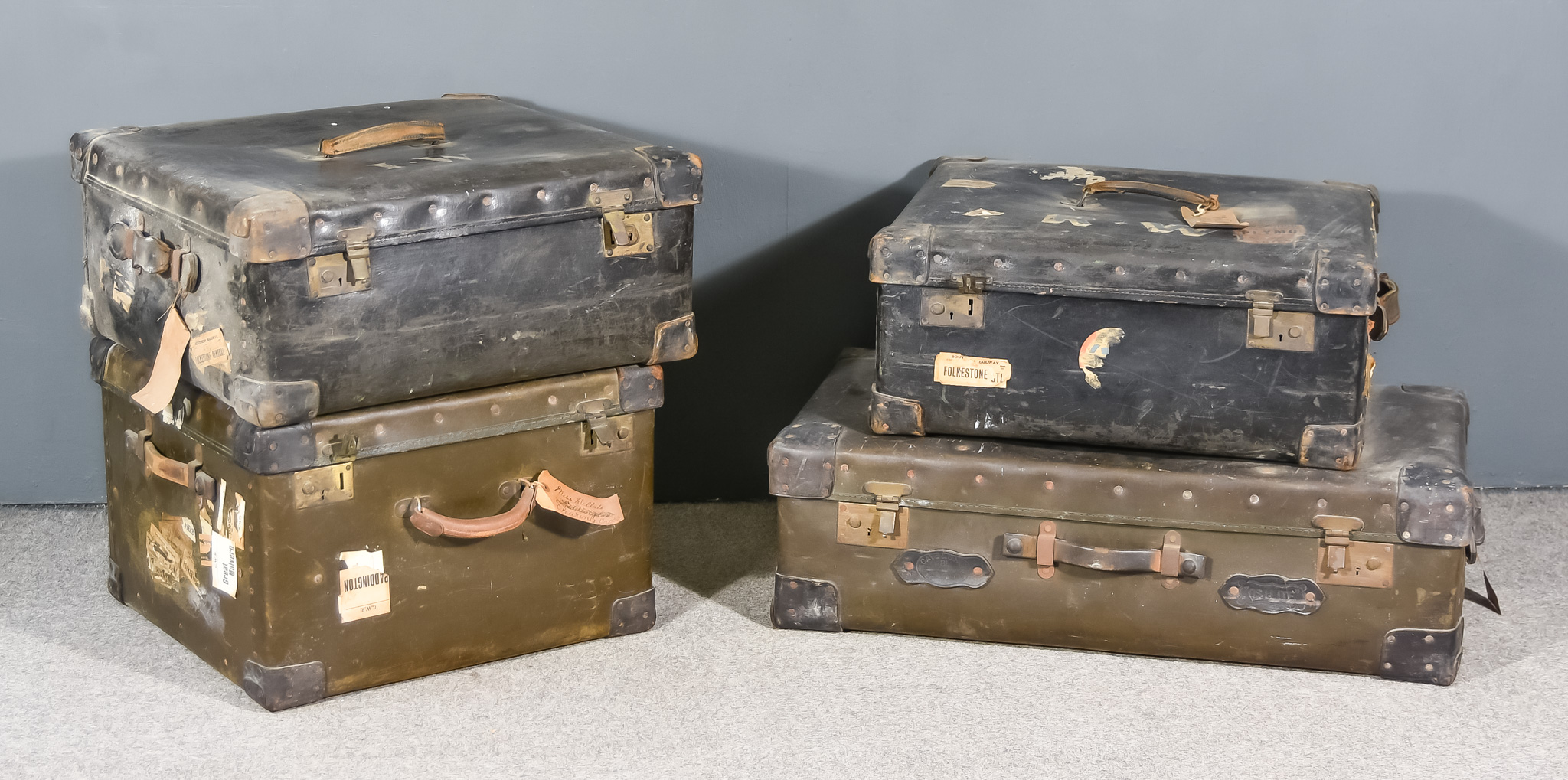 Four Leather-Bound Suitcases by H.J.Cave & Sons, 81 New Cavendish Street, London, including - a pair