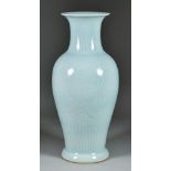 A Chinese Celadon Glazed Vase, 20th Century, decorated with floral sprays within leaf borders, 16ins