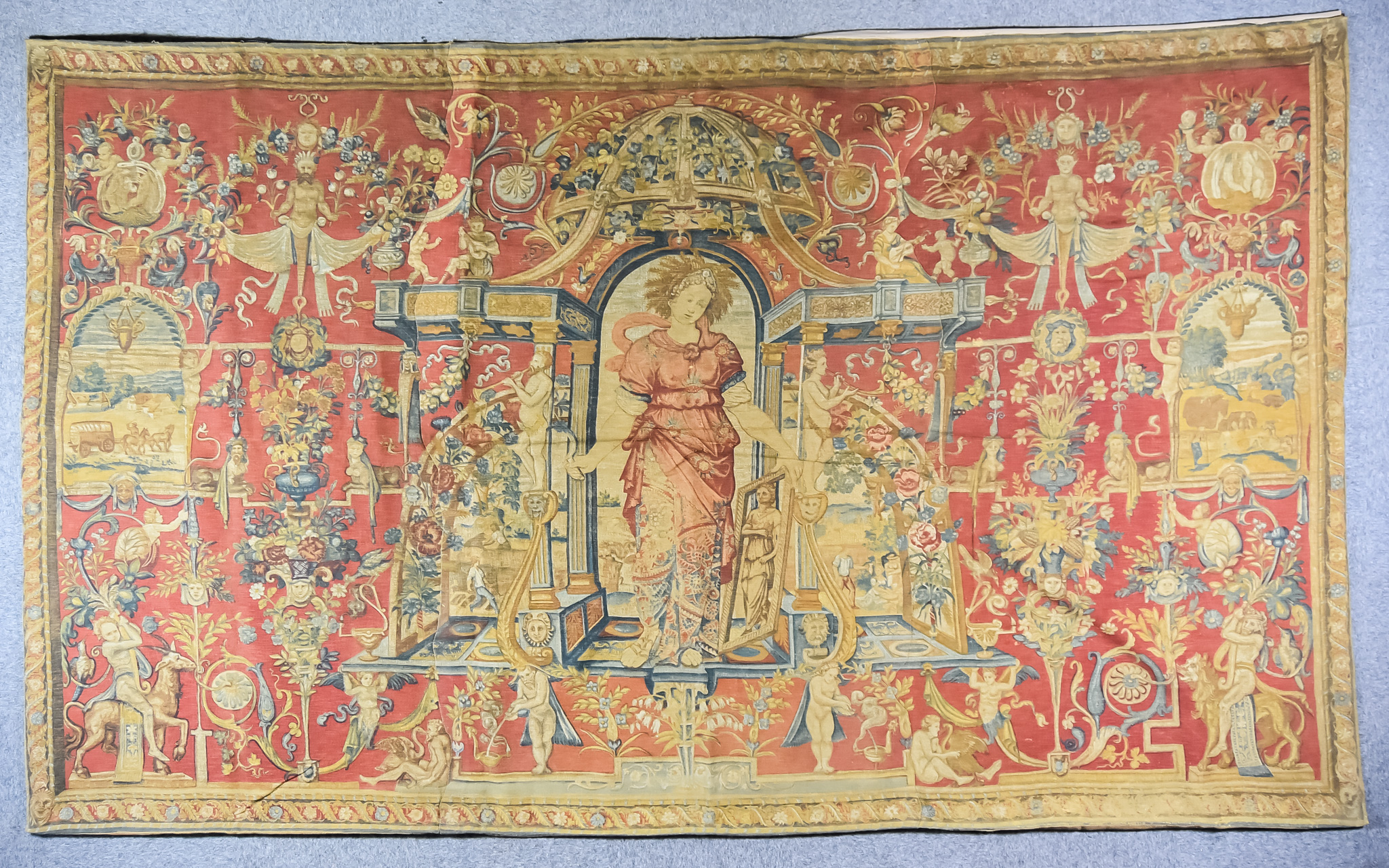 A 20th Century Flemish Tapestry of 16th Century Aubusson Design, woven in colours, with narrative