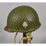 A WWII American Airborne "506" Helmet, with liner and scrim, painted externally with the "Ace of