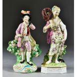 Two Derby Porcelain Figures, 19th Century, - male musician 7ins high, and female figure representing