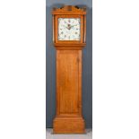 A 19th Century Oak Longcase Clock, by William Flint of Ashford, the 12ins square painted dial with