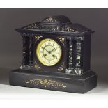 A Late 19th Century French Black Marble and Variegated Marble Cased Mantel Clock retailed by