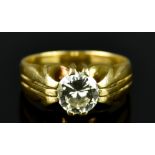 An 18ct Gold Solitaire Diamond, "Gypsy"Ring, set with solitaire diamond, approximately 2.5ct, size