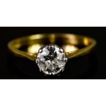 An 18ct Gold Solitaire Diamond Ring, 20th Century, set with a brilliant cut white diamond,