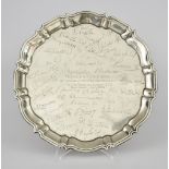 A Chinese Silvery Metal Circular Regimental Salver by W K, stamped 90 Standard, with shaped and