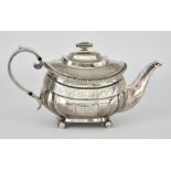 A Late George III Silver Rectangular Teapot by Naphtali Hart, London 1814, with reeded mounts,