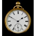 An Open Face Keyless Pocket Watch by City Jewellery Co., Doncaster, 18ct gold case, 50mm diameter,