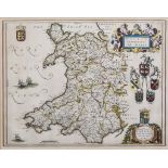 Joan Blaeu (1598-1673) - Colour engraving - "Wallia Principatvs Vulgo Wales" 15ins x 19.5ins,