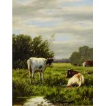 Dupont (20th Century) - Pair of oil paintings - Studies of cattle in rural landscapes, each