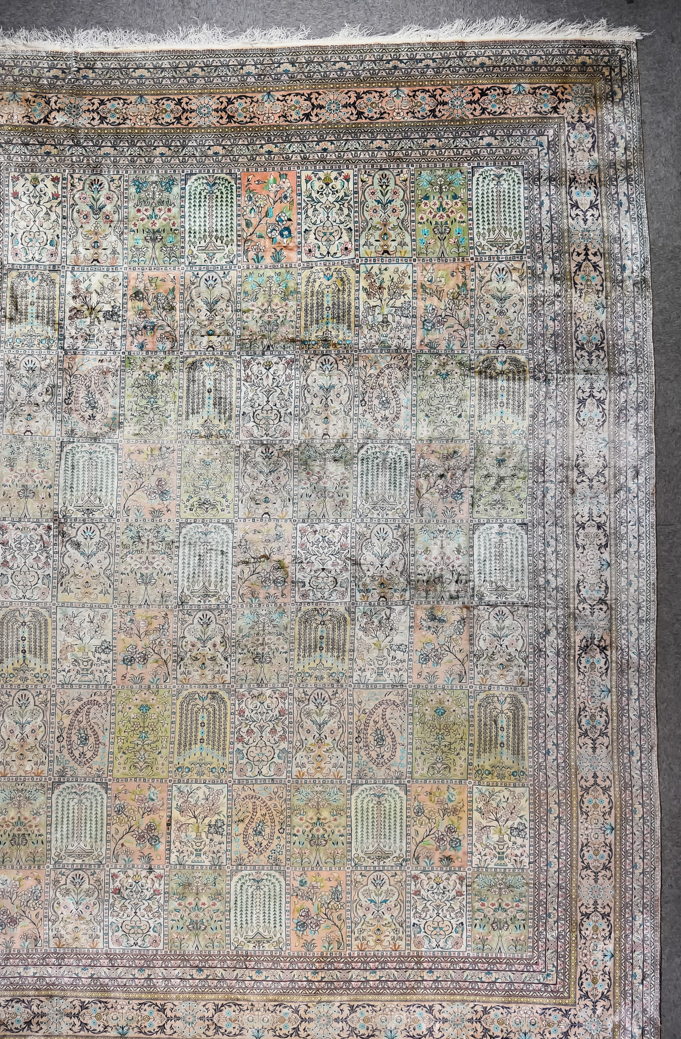 A Pure Silk Bakhtiyari Carpet, of trellis design, woven in pastel shades, the field filled with