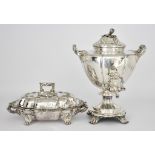 A Victorian Plated Two-Handled Urn Pattern Samovar and a Plated Two-Handled Tureen, the samovar of