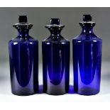 Three Bristol Blue Glass Apothecary's Jars and Covers, 19th Century, 9.25ins to 9.75ins