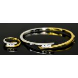 An 18ct Gold and Diamond Bracelet and Ring, Modern, comprising - two coloured gold bracelet set with