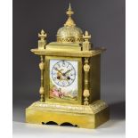 A Late 19th Century French Brass and Porcelain Cased Mantel Clock, No.23617, the porcelain dial with