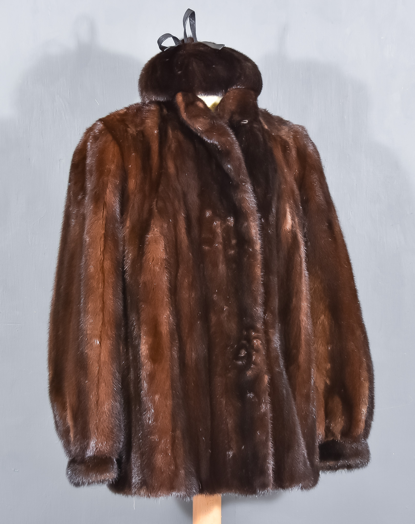 A Lady's Mink Jacket and Hat, the jacket by Charles Fenton of London, size 14-16, embroidered