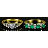 Two 18ct Gold Gem Set Rings, 20th Century, one set with four emerald stone, each approximately .