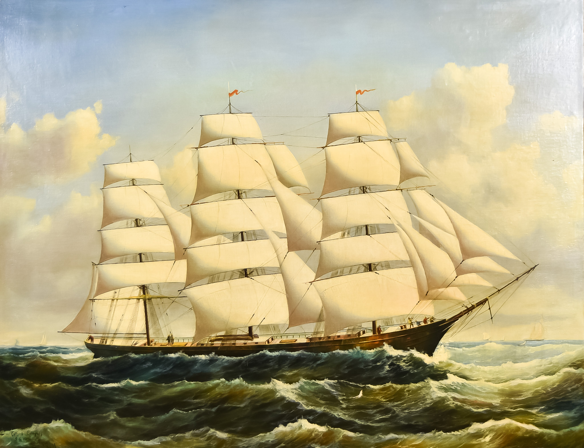 Tom J. Campell (19th/20th Century School) - Oil painting - "SS Whitenorth (?) off Naples" - three-