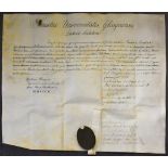 A Vellum Certificate in Latin, 1810, from The University of Glasgow awarded to Joannes Tindal,
