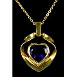 A Heart Shaped Amethyst Pendant and Chain, Modern, faceted amethyst stone in the shape of a heart