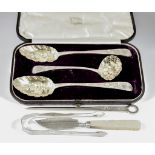 A George III Silver and Silver Gilt Sugar Sifter Spoon and Matched Berry Spoons and Mixed