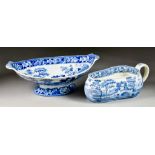 A Copeland Late Spode Blue and White Pottery Bordalou and Oval Two-Handled Tazza, 19th Century, each