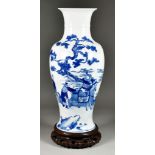 A Chinese Blue and White Porcelain Baluster-Shaped Vase, 20th Century, decorated with a mounted