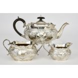 An Edward VII Silver Oval Three-Piece Tea Service by Charles Westwood & Sons, Birmingham 1905,