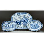 A Chinese Blue and White Porcelain Meat Dish, 18th Century, painted with vase of flowers and flowers