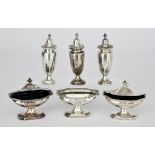 An Edward VII Silver Regimental Six-Piece Condiment Set by The Goldsmiths and Silversmiths Co.,