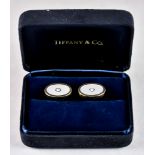 A Pair of 18ct Gold Cuff Links, Modern, by Tiffany & Co., set with mother of pearl and small