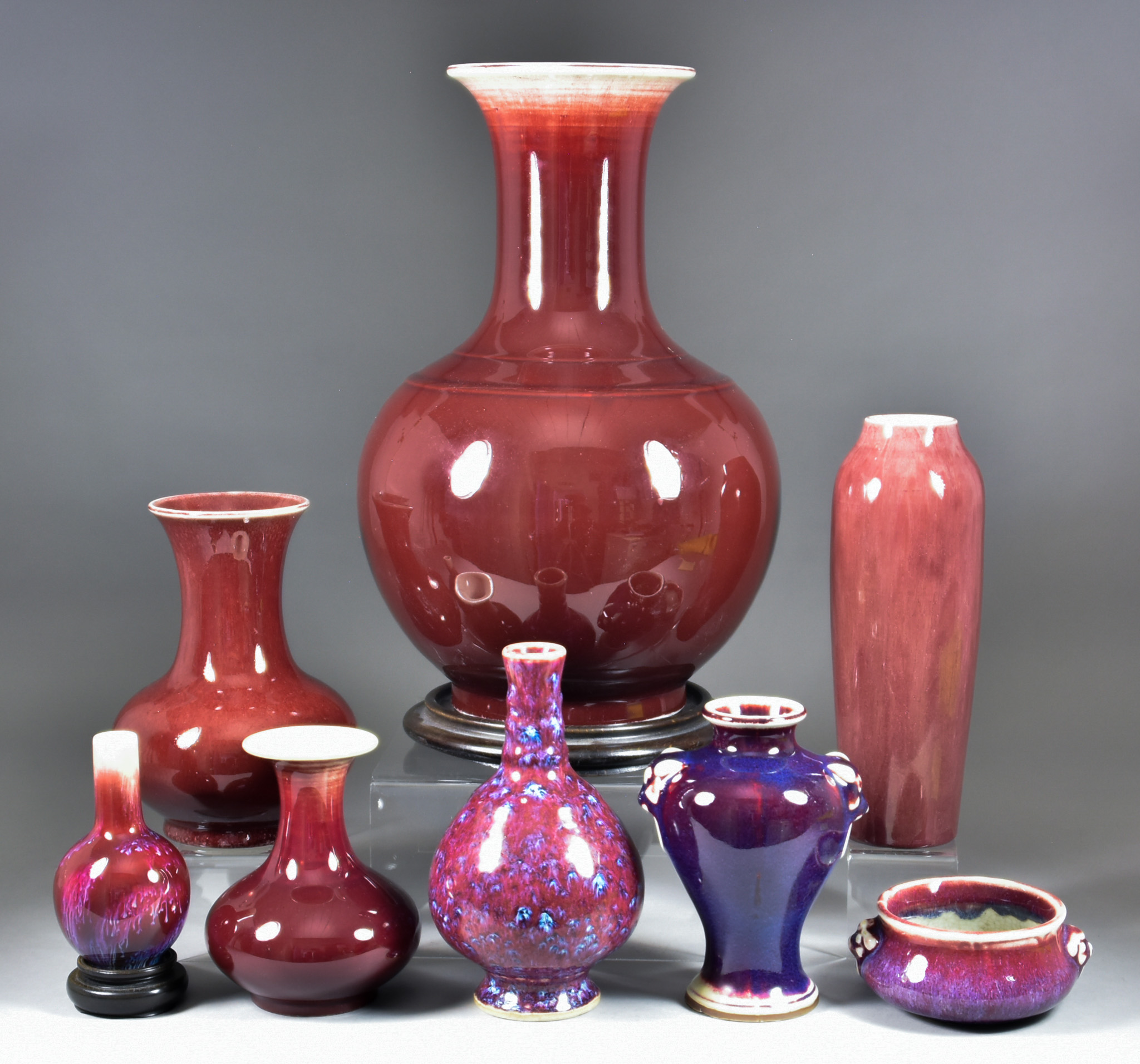 A Selection of Chinese Sang de Boeuf Glazed Pottery Vases, Mostly 20th Century, including - a