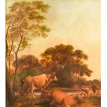 Attributed to Albert Klomp (1618-1688) - Pair of oil paintings - Sunset landscapes with cattle,
