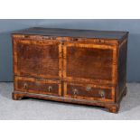 An 18th Century Oak and Cross Banded Mule Chest, fitted two drawers to base, on bracket feet,
