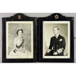 HRH Queen Elizabeth II and Prince Phillip - Two photographic seated portraits, signed in ink in