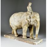 ***Frederick Thomas Daws (1878-1955) - Plaster model - Elephant and handler, on rectangular base,