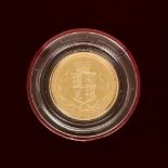 A Queen Elizabeth II Golden Jubilee Gold Proof Half Sovereign, 2002, in Royal Mint wood effect