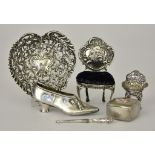 An Edward VII Silver Shoe Pattern Pin Cushion Holder and Mixed Silver, the pin cushion by Levi &