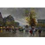 ARR Antoine Blanchard (1910-1988) - Oil painting - Parisian street scene on a grey day, with horse