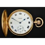 A 9ct Gold Full Hunting Cased Keyless Pocket Watch, by Waltham, Model "Traveller", case 50mm