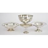 A George V Silver Circular Bowl and Three Tazzas, the bowl by Harrison Fisher & Co. Sheffield