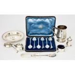 A Victorian Silver Baluster-Shaped Christening Mug and Mixed Silver, the christening mug by John