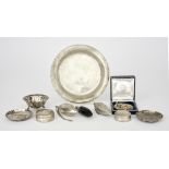 A Portuguese Silver Circular Plate and Mixed Continental Silver, the plate of plain form 7.25ins