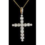 A Diamond Set Cross, 20th Century, yellow metal set with twenty-three old European cut diamonds,
