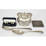 An Edward VII Silver Oval Tea Caddy and Mixed Silver, the tea caddy by George Nathan and Ridley