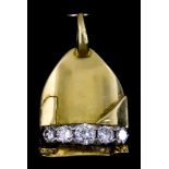 An 18ct Gold Diamond Set Shield Pendant, 20th Century, set with five brilliant cut white diamonds,